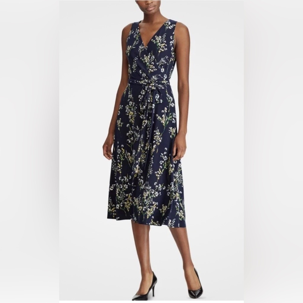 Lauren Ralph Lauren Midi ruched Jersey Dress, Blue Floral Pernille, MSRP $145, 8